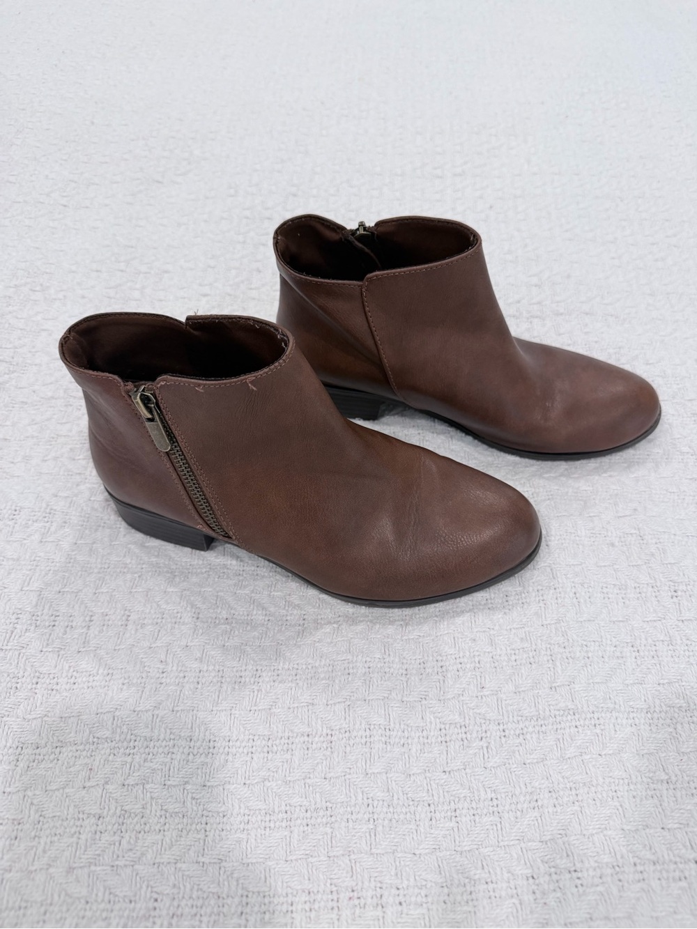Sonoma Brown Leather-Look Ankle Booties with Side Zip